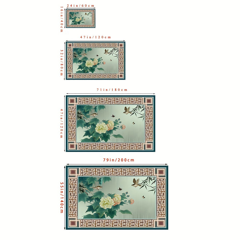 Chinese Flower Bird Print Living Room Rug Coffee Table Carpet
