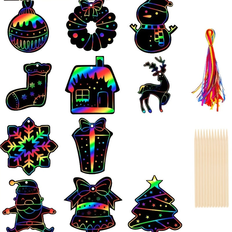 28 pc Kids Party Favor Toy Set with DIY Christmas Bookmarks & Scratch Art Paper