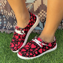 Red Heart Pattern Skateboard Shoes for Women, Lightweight Running Shoes