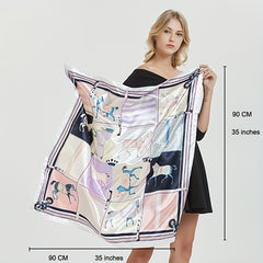 Horse Print Satin Silk Square Scarf Head Wrap Classic Sunscreen
