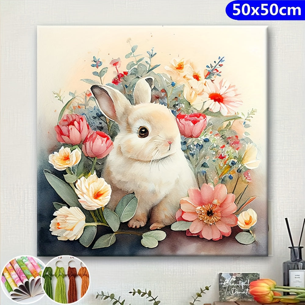 Needlework DIY Cross Stitch Kit Rabbit Among Flowers 11CT Printed On Canvas