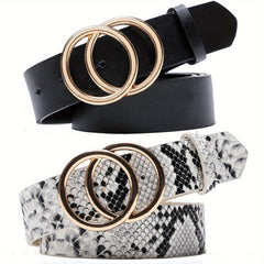 Double O-Ring Buckle PU Leather Belt Casual Waistband for Women