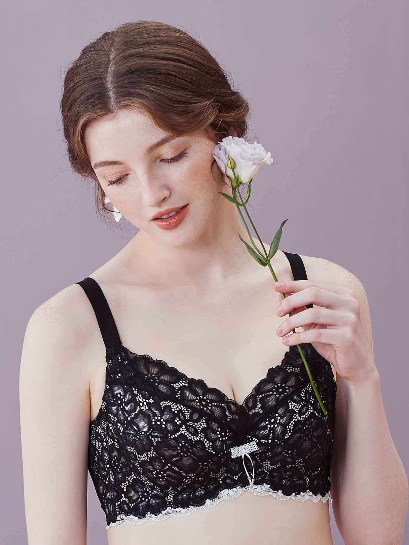 Women's Lace Bow Full Cup Bra Breathable Comfortable Solid Bras