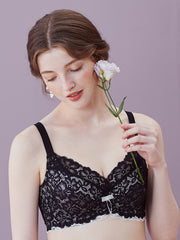 Women's Lace Bow Full Cup Bra Breathable Comfortable Solid Bras