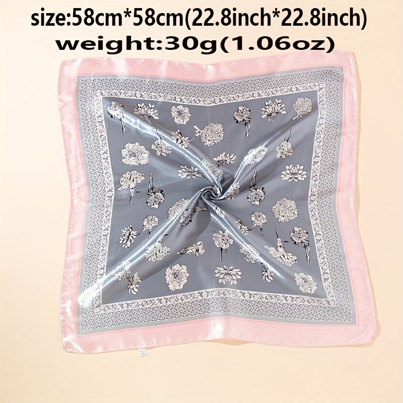 Rose Print Square Scarf Satin Neckerchief Vintage Bandana Head Wrap
