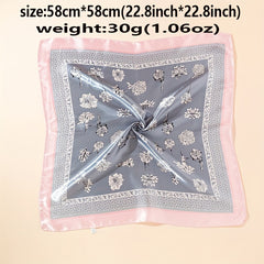 Rose Print Square Scarf Satin Neckerchief Vintage Bandana Head Wrap