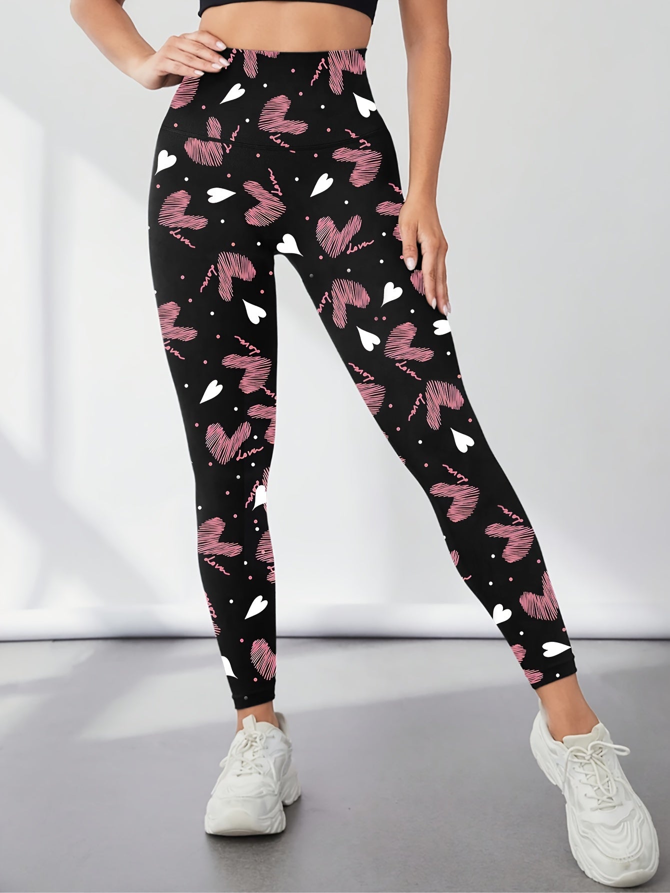 Heart Print Yoga Tight Pants Stretchy Fitness Leggings