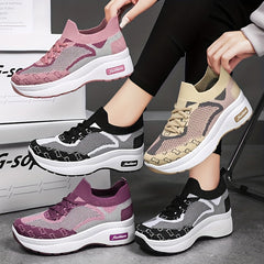 Colorblock Sock Sneakers Lace Up Low Round Toe Thick Bottom Shoes