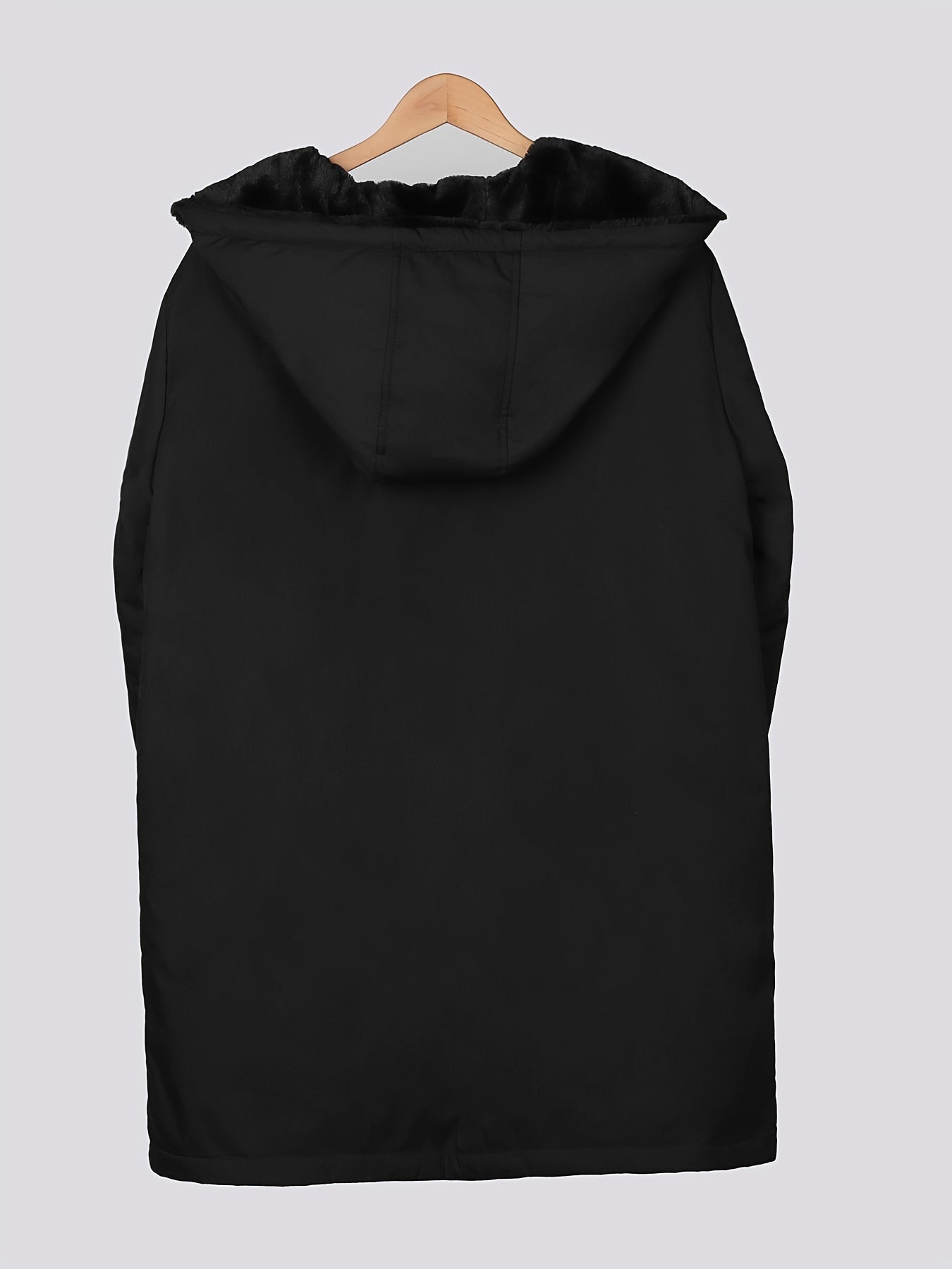 Hooded Full Zipper Coat Warm Mid Length Pocket Outerwear
