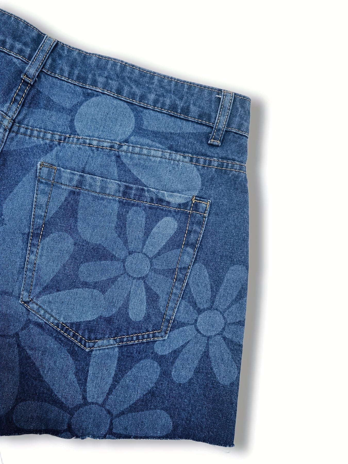 Women's Plus Floral Print High Rise Denim Shorts