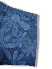 Women's Plus Floral Print High Rise Denim Shorts