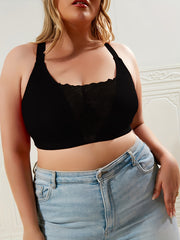 Lace Criss Cross Back Sports Bra Solid Bralette