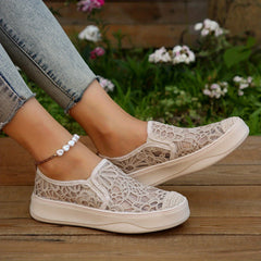 Women's Mesh Panel Slip-On Sneakers with Thick Bottom Shallow Mouth