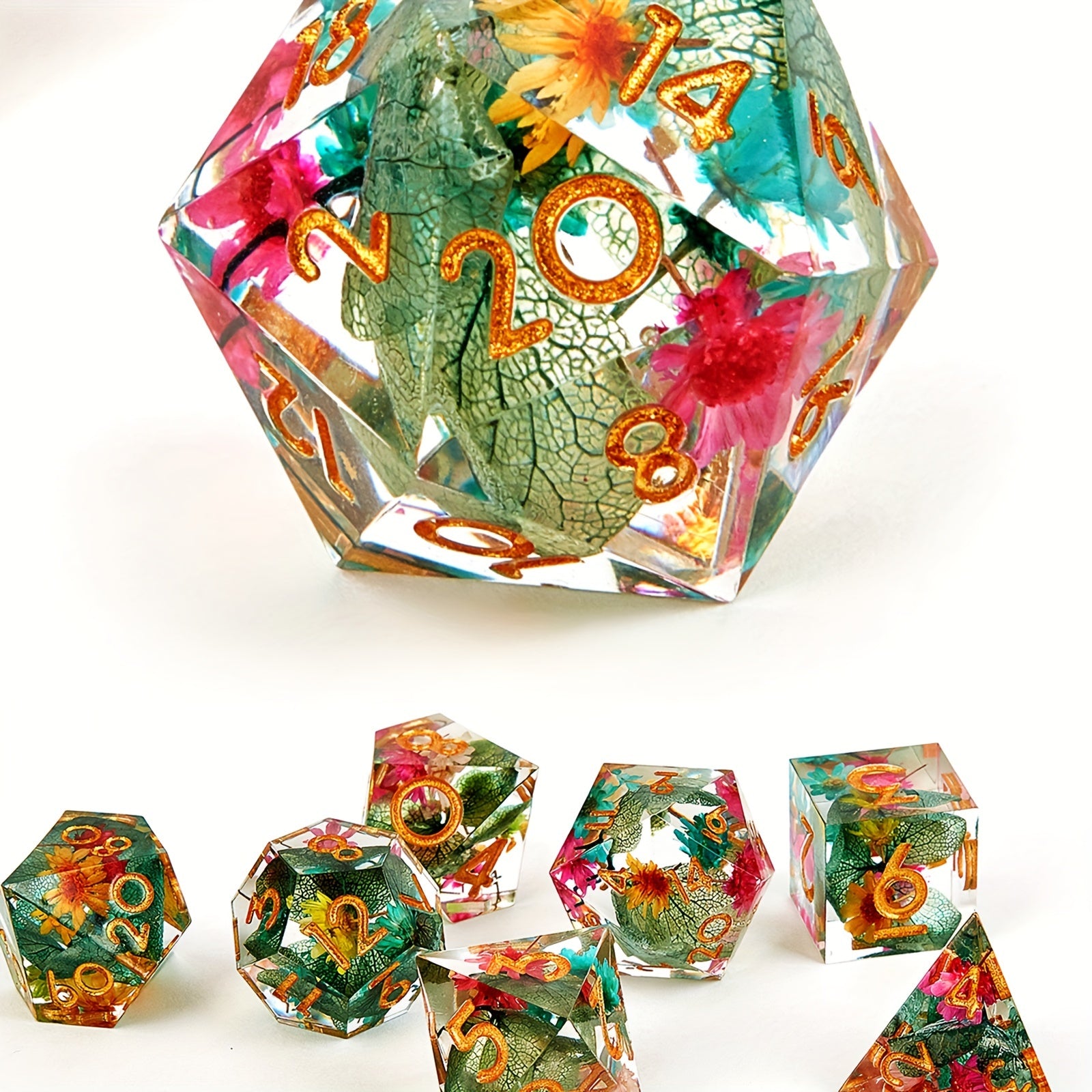7pcs Resin Sharp Edge Polyhedral Dice Set for Board Games