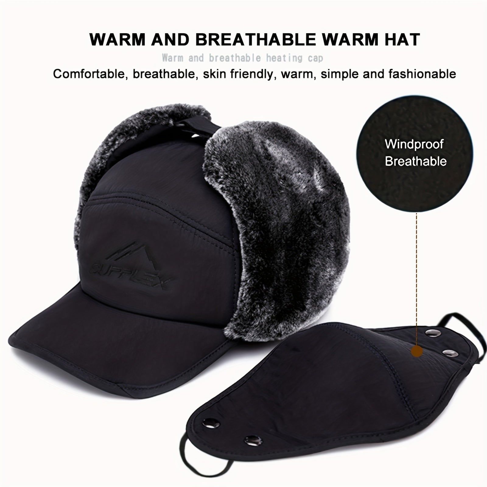Men's Thermal Trapper Hat Fur Lined Windproof Cap