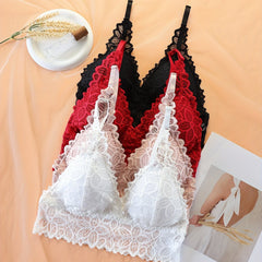 4pcs Comfy Wireless Push Up Bra Set Lace Contrast Women's Lingerie