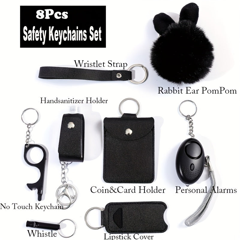 8 Pcs Women's Safety Keychain Set with Personal Alarm Pompom