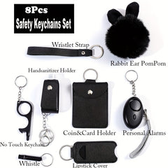 8 Pcs Women's Safety Keychain Set with Personal Alarm Pompom