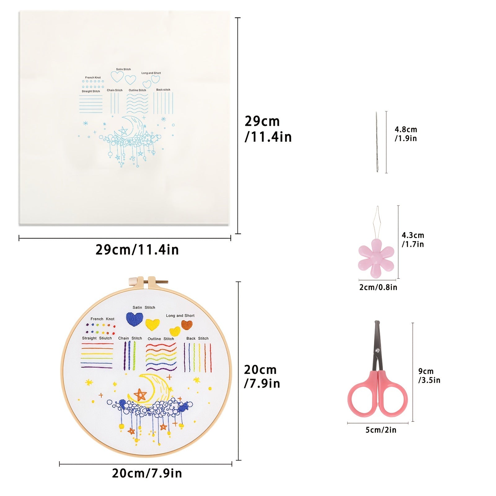 5pcs Embroidery Kit with Hoop 20 07 Cm DIY Adult Beginner Embroidery Kits