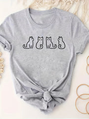 Cat Graphic Short Sleeve Top Round Neck Sports Running T shirt Women's Clothing