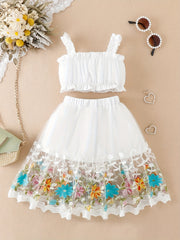 2pcs Baby Girls Camisole Top & Mesh Flower Skirt Set