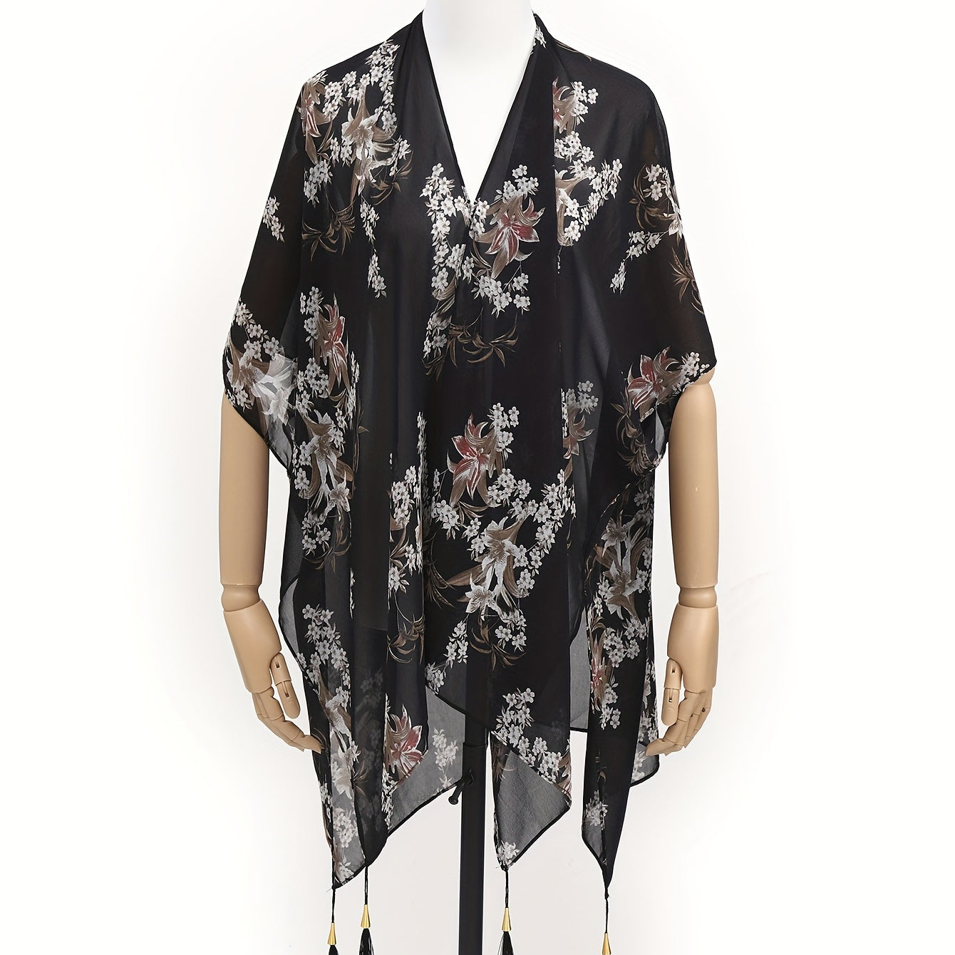 Flower Print Tassel Shawl Thin Gauze Scarf Outdoor Beach Towel Cover