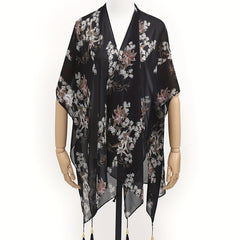 Flower Print Tassel Shawl Thin Gauze Scarf Outdoor Beach Towel Cover