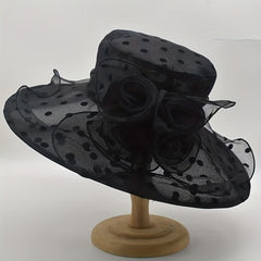 Polka Dot Organza Bucket Hat Wide Brim Lace Derby Hat for Women