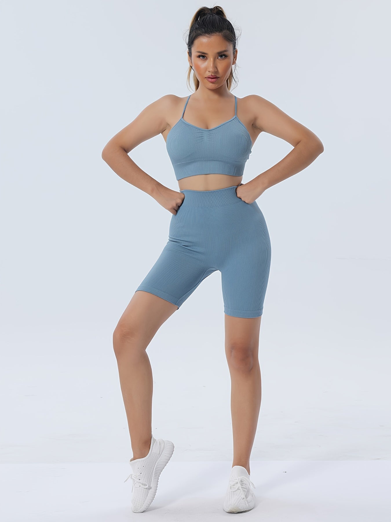 Seamless Workout Sets High Waist Yoga Biker Shorts & Sports Bra Activewear