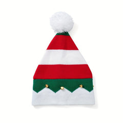Christmas Knitted Elf Hat With Small Bells Striped Beanie Hat