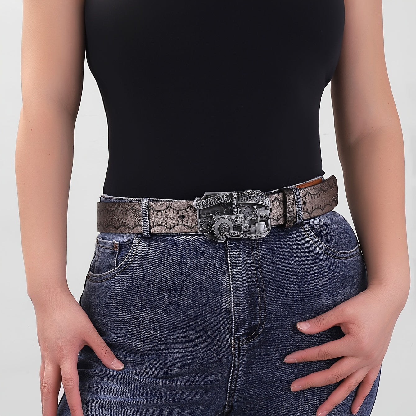 Vintage Car Buckle Belt Waist Belt Western Style Cowboy PU Leather Belt