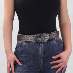 Vintage Car Buckle Belt Waist Belt Western Style Cowboy PU Leather Belt