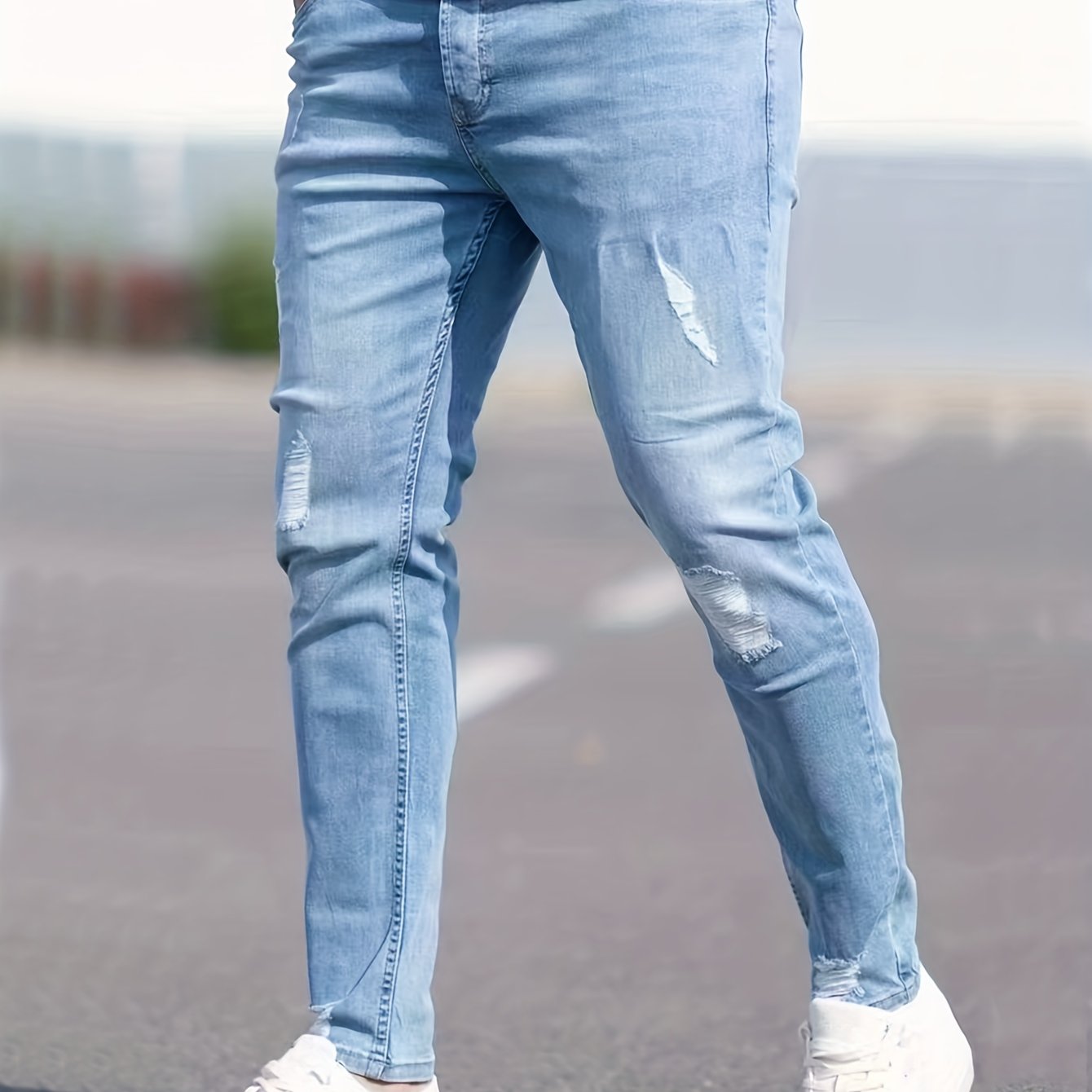Slim Fit Ripped Jeans Mens Distressed Stretch Denim Pants
