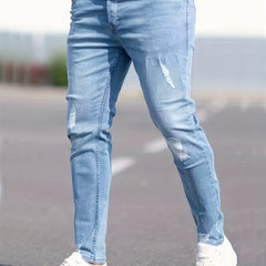 Slim Fit Ripped Jeans Mens Distressed Stretch Denim Pants