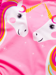 Girls Pink Unicorn One Piece Swimsuit Ruffles Patchwork Beach Bathing Suit