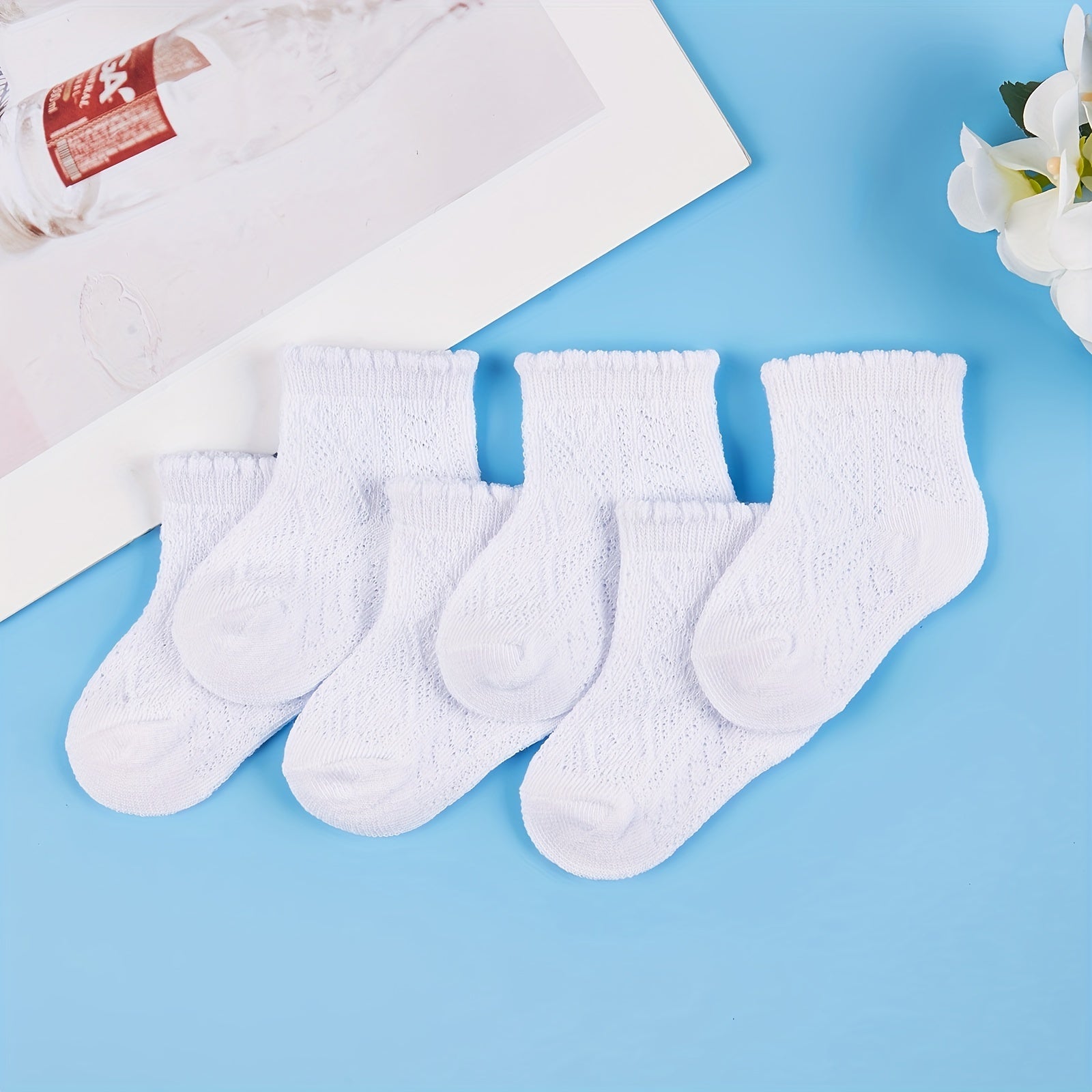 3 Pairs Girls Ruffled Knit Socks Soft Comfortable Thin Breathable