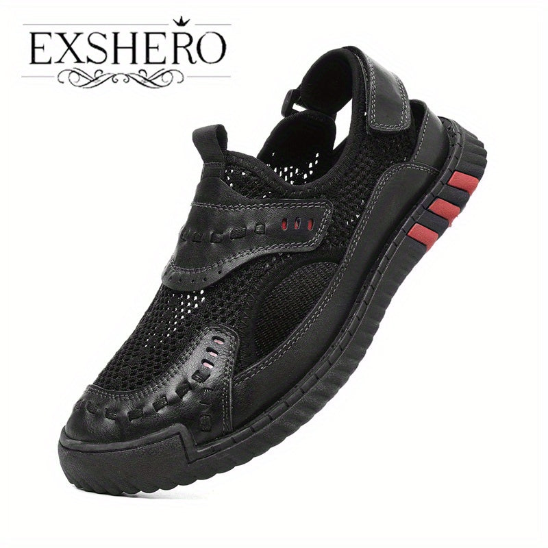 EXSHERO Men's Leather Sandals Non Slip Outdoor Hiking Beach Shoes