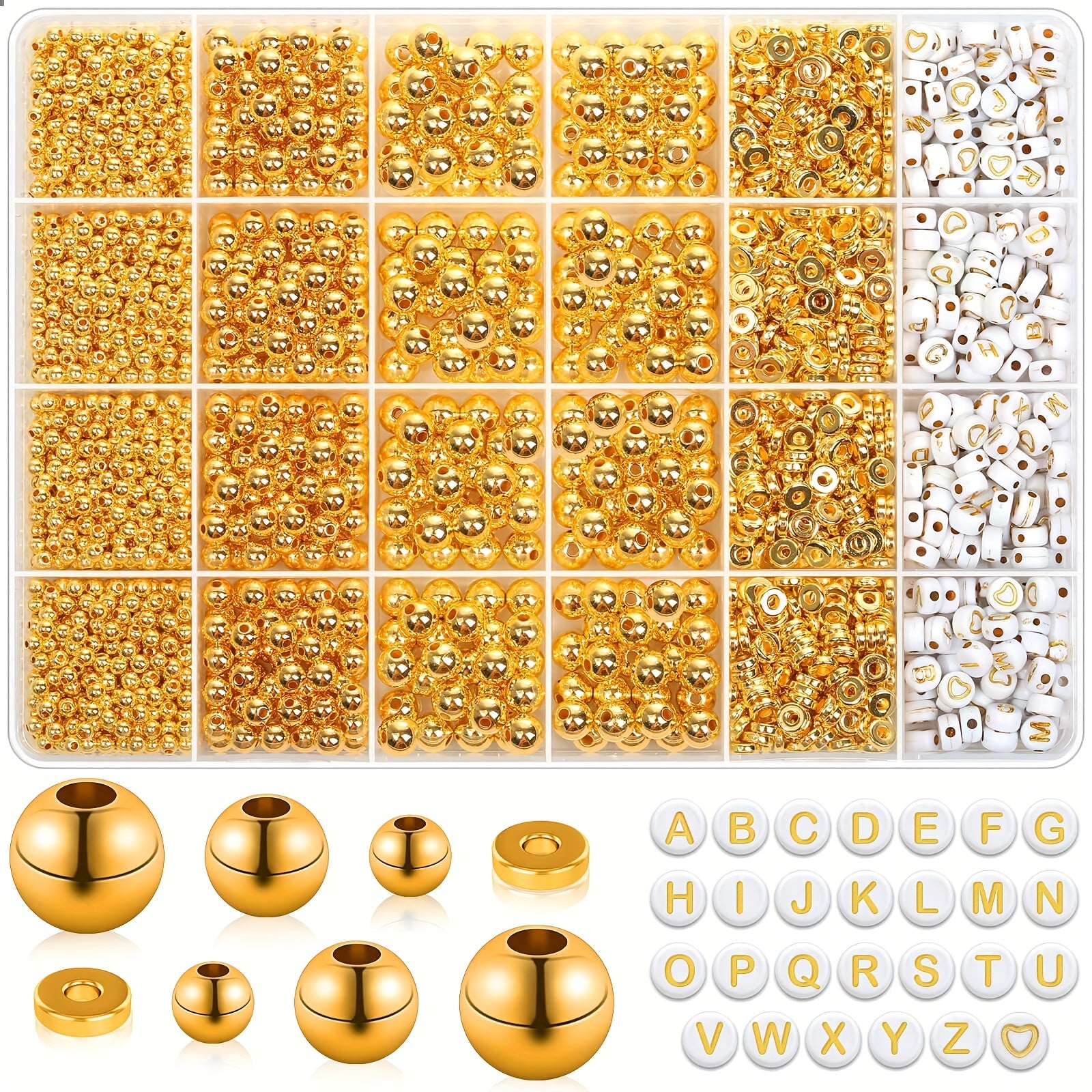 2160 Pc Assorted Spacer Beads Round Star Golden Beads For Jewelry Making