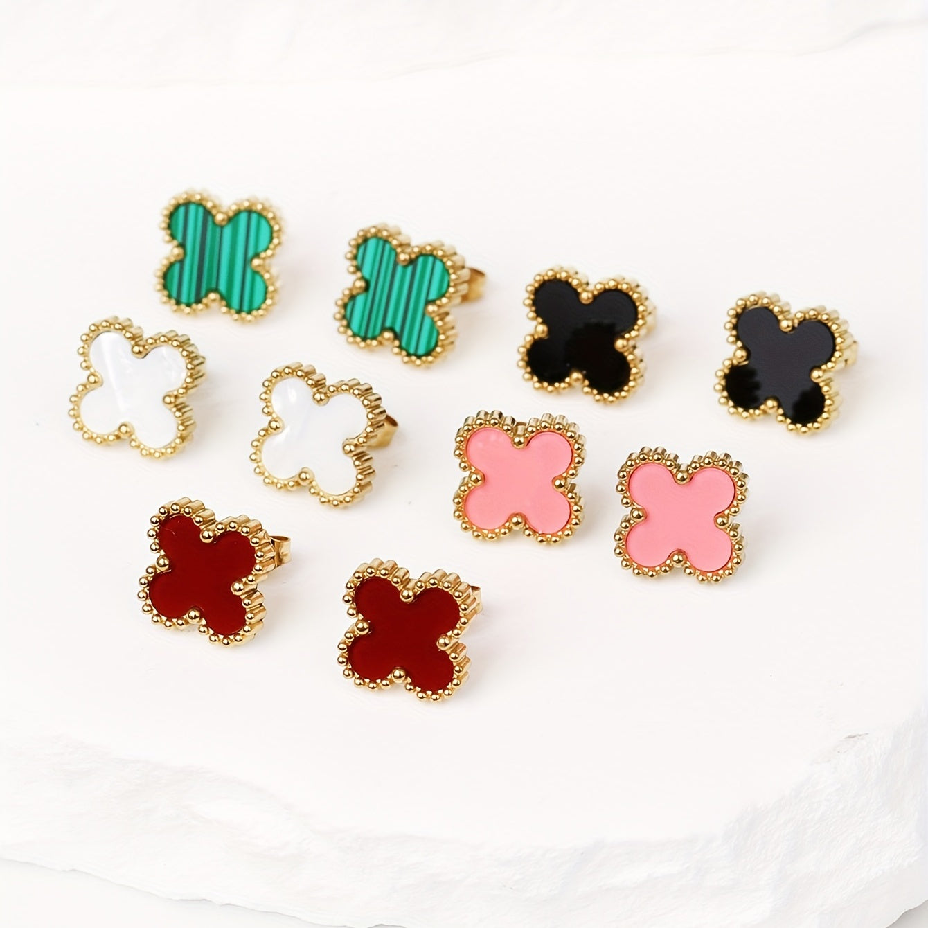 4 Leaf Clover Stud Earrings Minimalist Style Stainless Steel 14K Plated