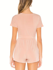 V-Neck Romper Jumpsuit Short Sleeve Casual