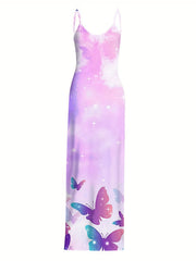 Women's Butterfly Tie Dye Sleeveless Maxi Summer Dress