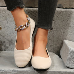 Women's Casual Striped Flat Shoes Lightweight Slip On Comfortable Shoes