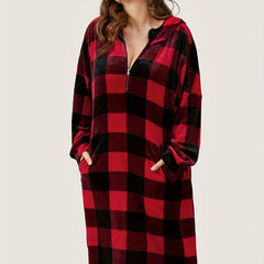 Plaid Print Fleece Hooded Nightgown