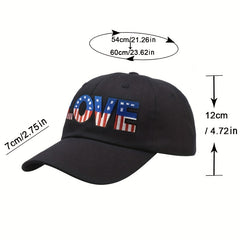 LOVE Embroidery Baseball Cap, Flag Pattern Dad Hat