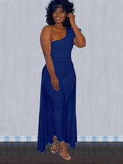 One Shoulder Jumpsuit With Overskirt Slim Casual Women's Clothing