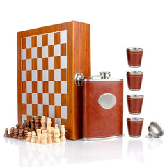 8oz Stainless Steel Hip Flask Wine Cups Funnel Chess Box Set
