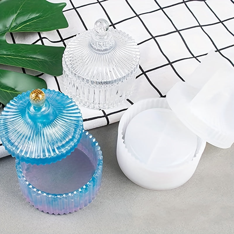 Circular Striped Storage Box Silicone Mold With Lid