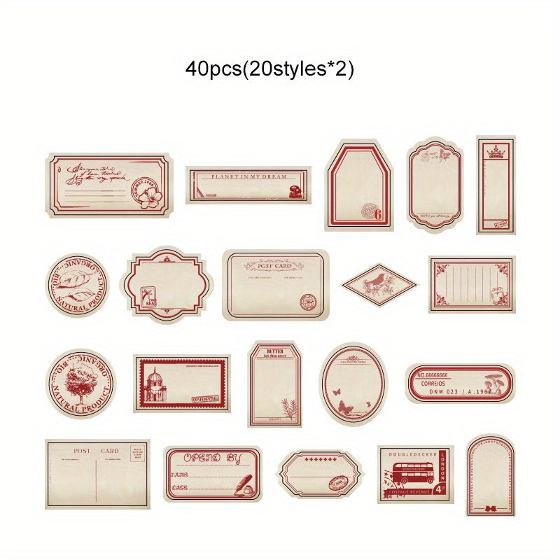 40pcs Retro Natural Adhesive Stickers Scrapbook Craft Bullet Journal Decals