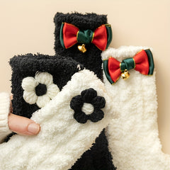 4 Pairs Floral & Bow Decor Women's Warm Socks