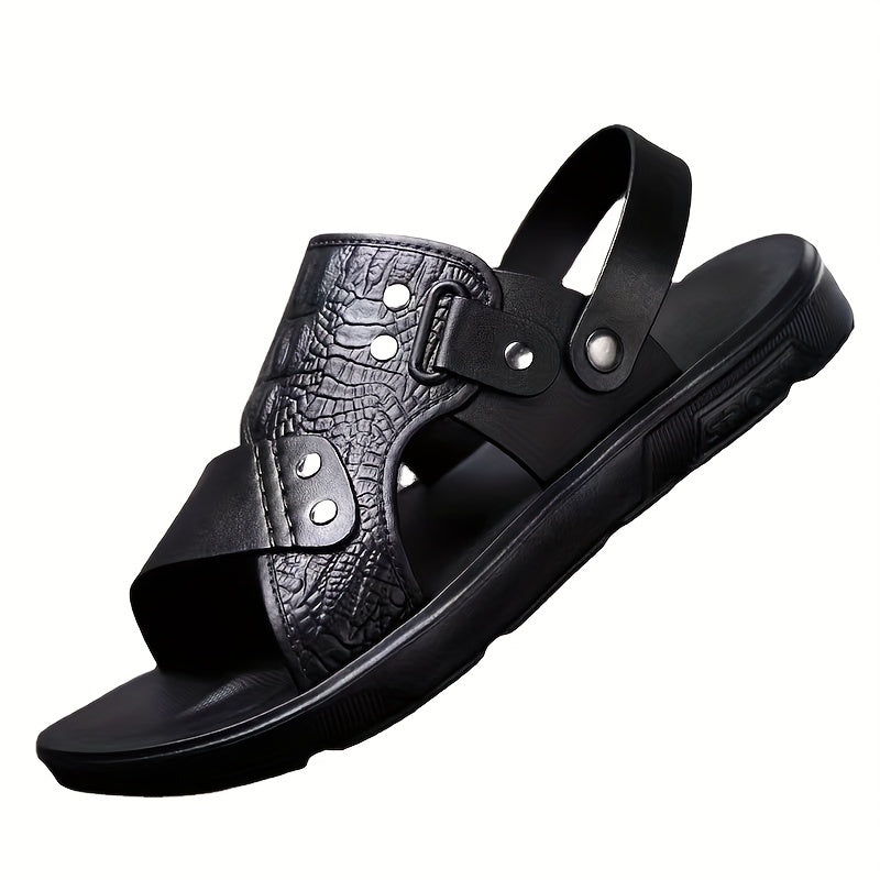 Men's Embossed Sandals Durable Non Slip Outdoor Slides Sandals